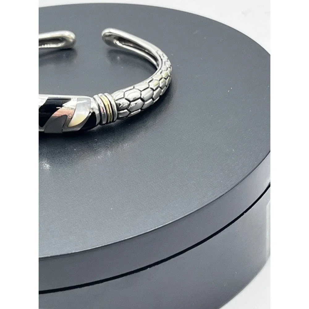 Asch Grossbardt Sterling Silver 18K Onyx Mother of Pearl Inlay Cuff Bracelet